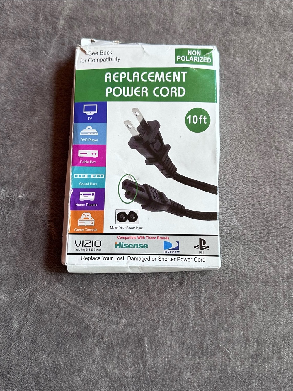 Vizio Replacement Power Cord 10ft - Black and Green Packaging